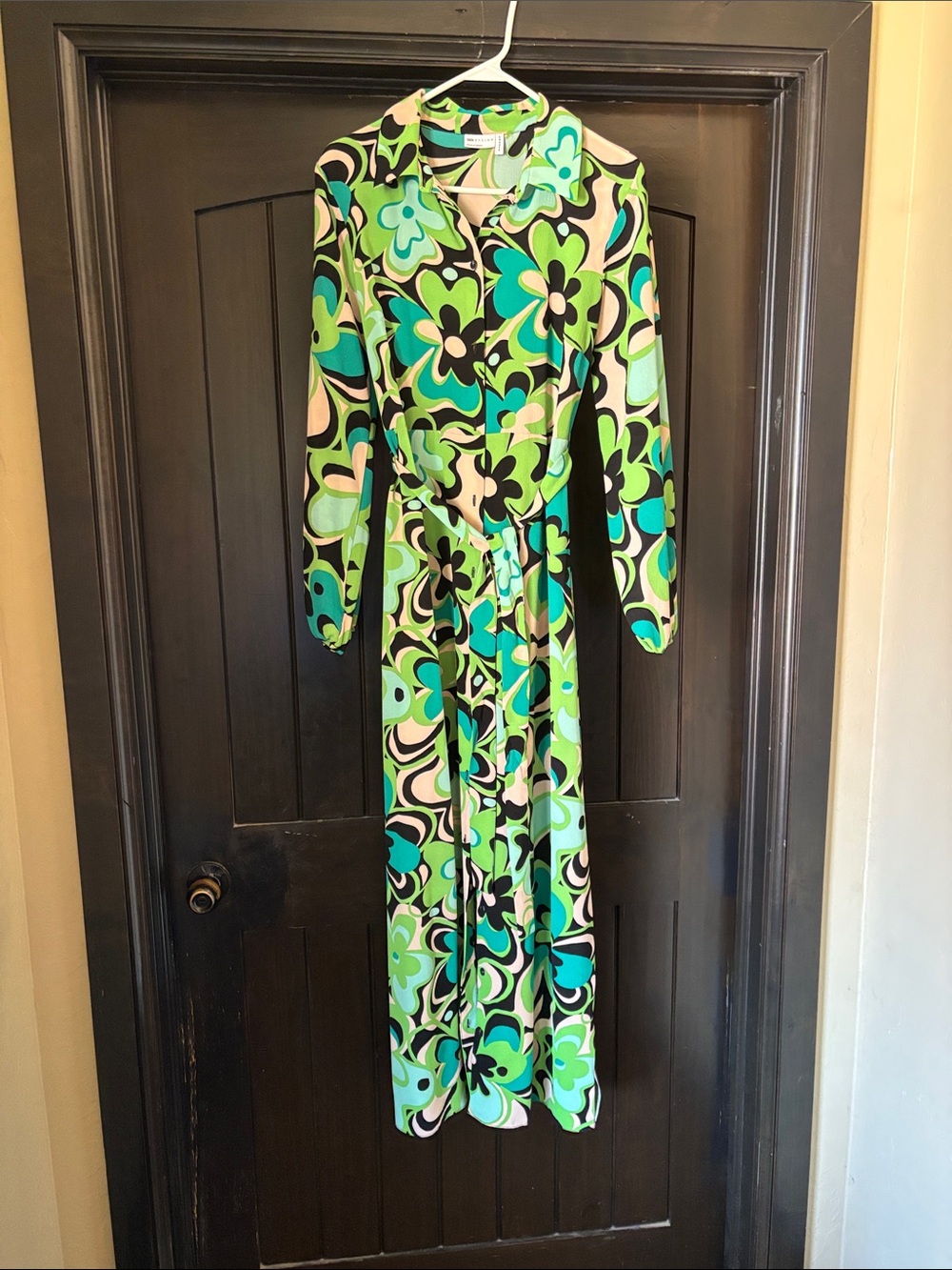 ASOS Long Sleeve Floral Maxi Shirt Dress in Green and Turquoise